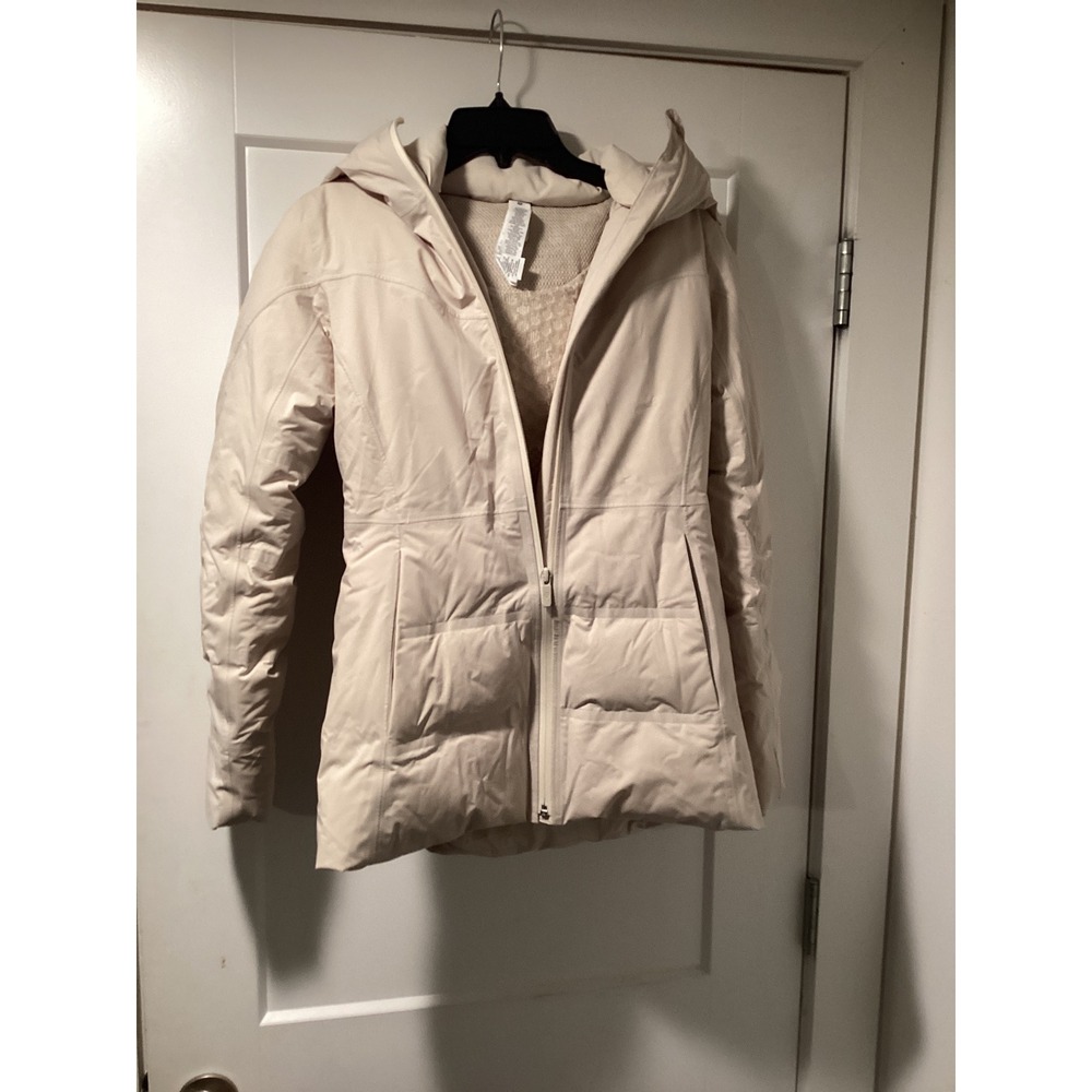 Lululemon Sleet Street Jacket Women 0 Cream Beige Down Waterproof Hooded Parka